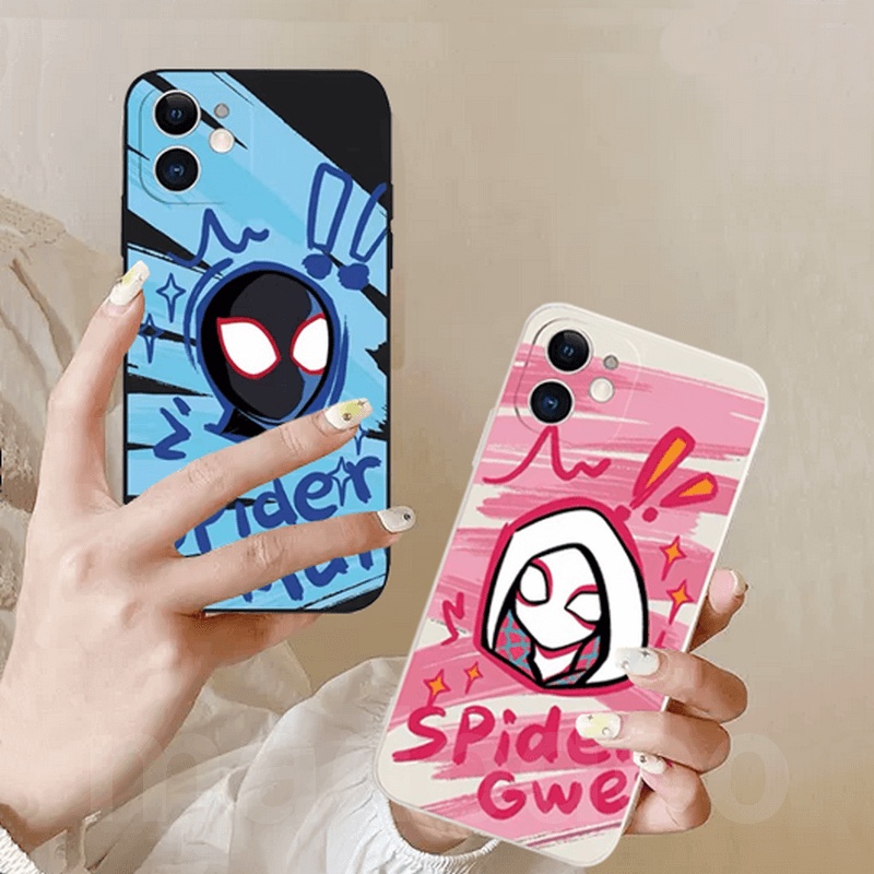 Ốp lưng ins Trend SpiderMan Gwen Couple Xiaomi POCO X5 M5 M4 M3 F3 X3 F4 GT Pro 4G 5G MI 12 11 Ultra Lite Note 10 11T 10T A2 Cute Cartoon Straight edge Tpu Fine Hole Shockproof Lens Protection Soft Phone Case Cover MDD 63