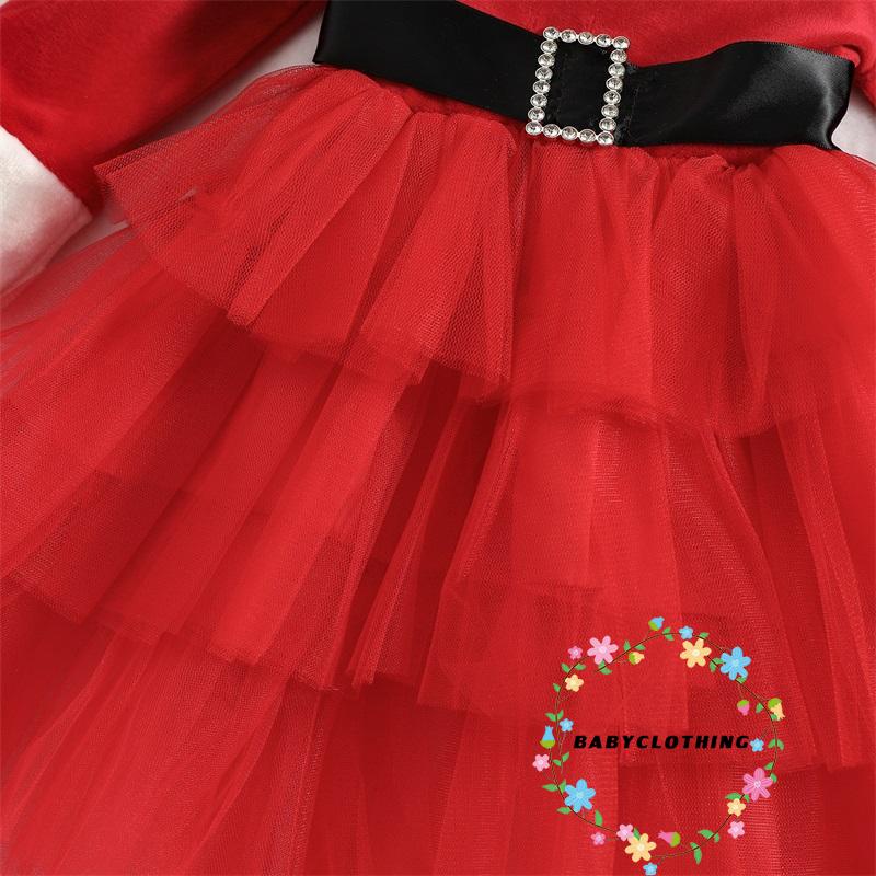 Set 2 Món Áo Trễ Vai Tay Dài + Đầm tulle + Băng Đô Chủ Đề Giáng Sinh Cho Bé Gái