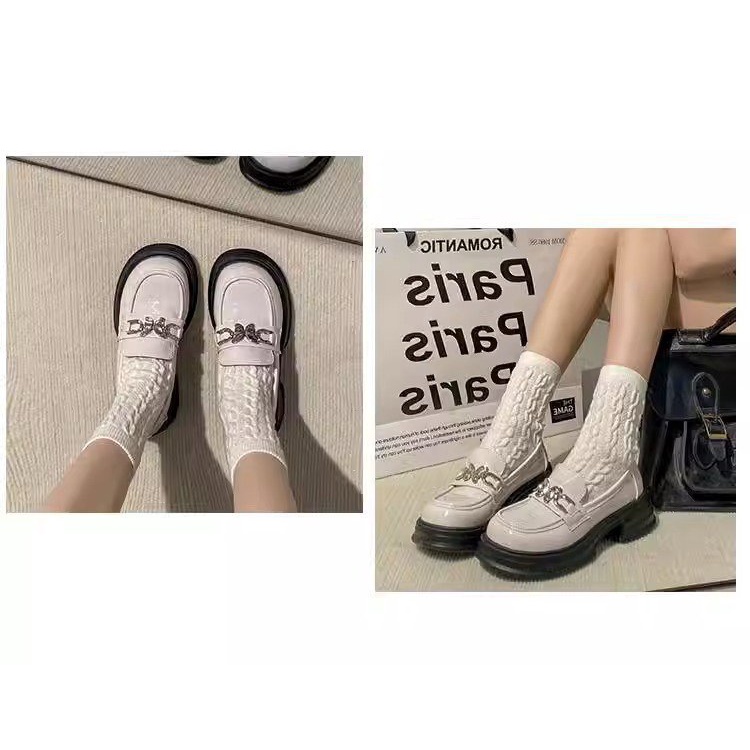 Giày Da Đế Dày Đính Nơ Kim Loại Phong Cách Anh Quốc Thời Trang Mùa Thu 2023 Cho Nữ