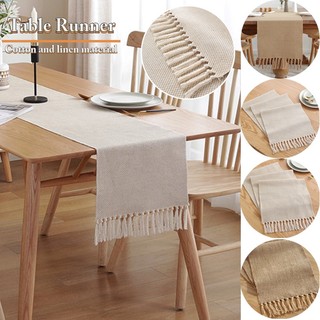 Khăn trải bàn vải cotton lanh dệt thủ công màu sắc đơn giản phối tua rua trang trí nhà cửa
