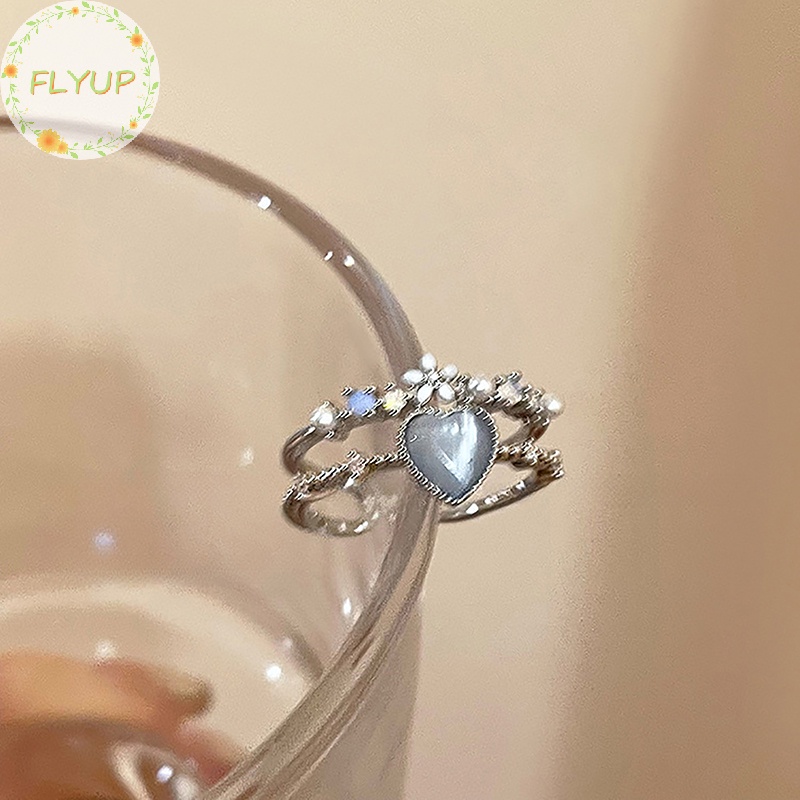 Flyup Nhẫn Hở Hình Trái Tim Đính Đá zircon Màu Xanh navy Có Thể Điều Chỉnh Cho Nữ vn