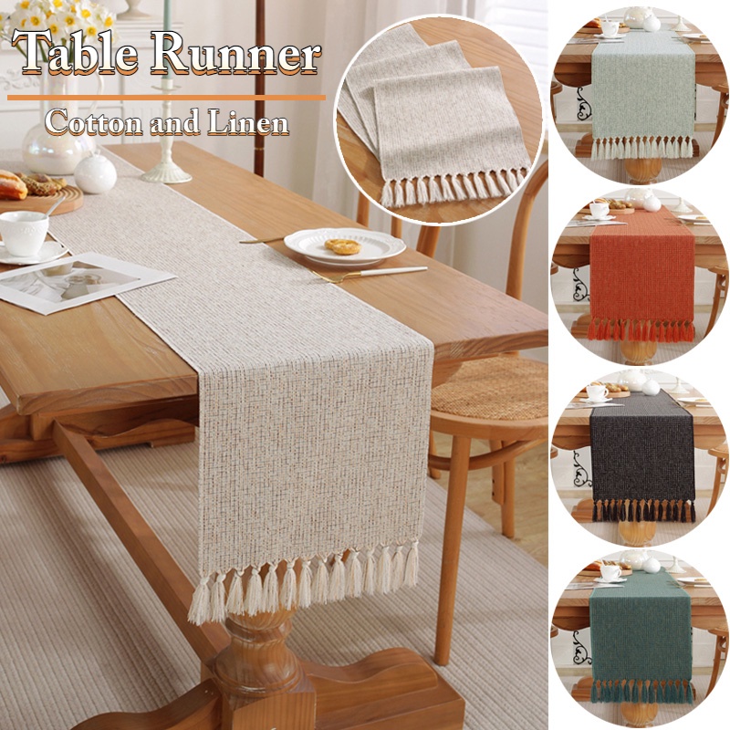 Khăn Trải Bàn Vải Lanh cotton Phối Tua Rua Làm Thủ Công