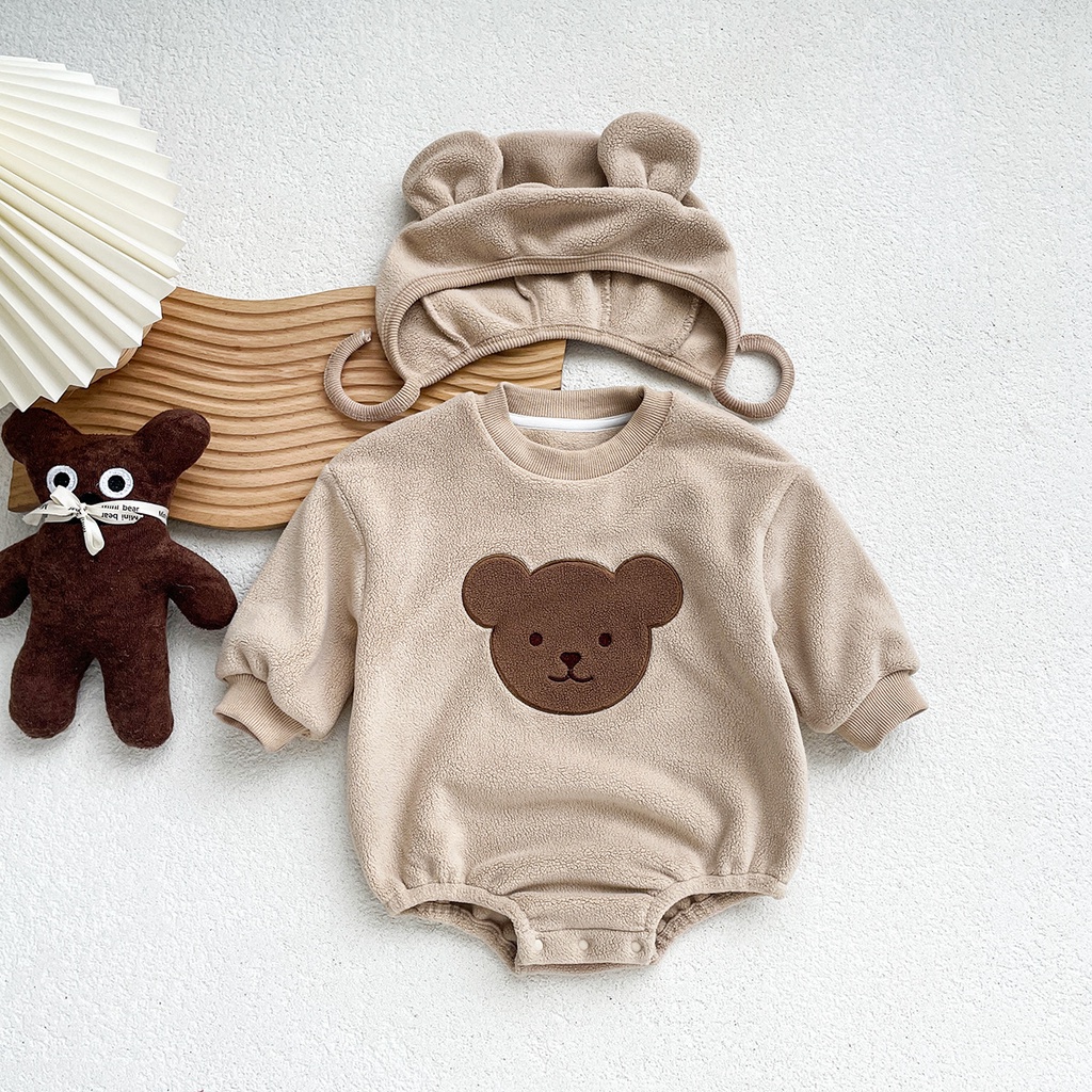 Tết Bộ Áo Liền Quần Tay Dài In Hình Gấu Kèm Mũ Trùm Thời Trang Năm Mới 2024 Cho Bé Sơ Sinh 0-2 Tuổi