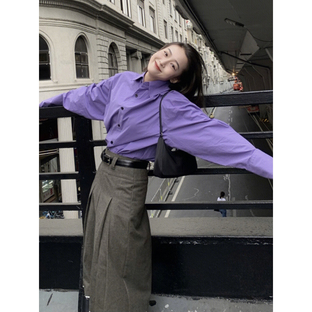 Áo Sơ Mi Dài Tay Form Rộng Phong Cách Pháp Thanh Lịch Dành Cho Nữ