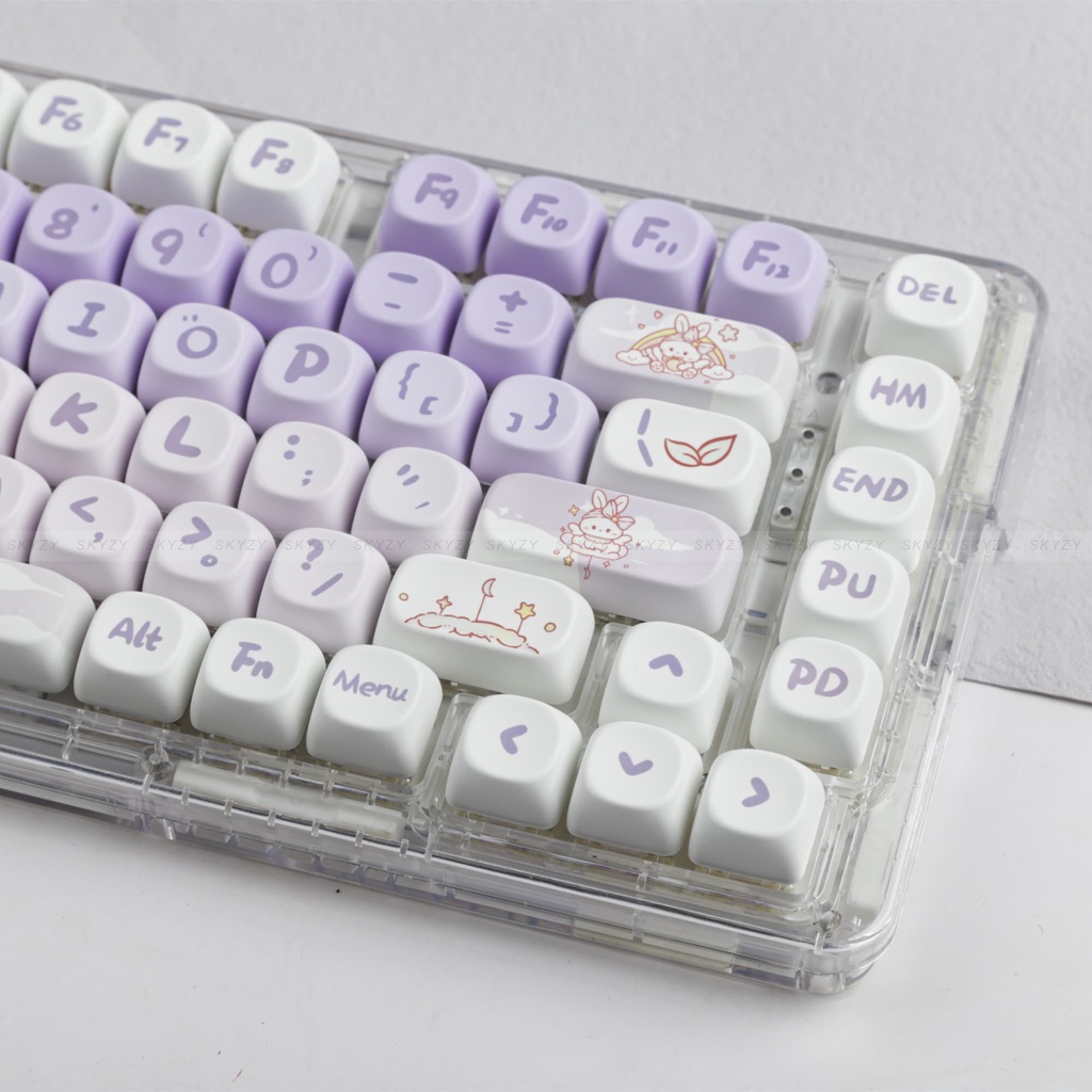 Gradient Thỏ Tím Keycaps MOA Profile Hoạt Hình Dễ Thương PBT DYE SUB Bàn Phím Cơ Keycap
