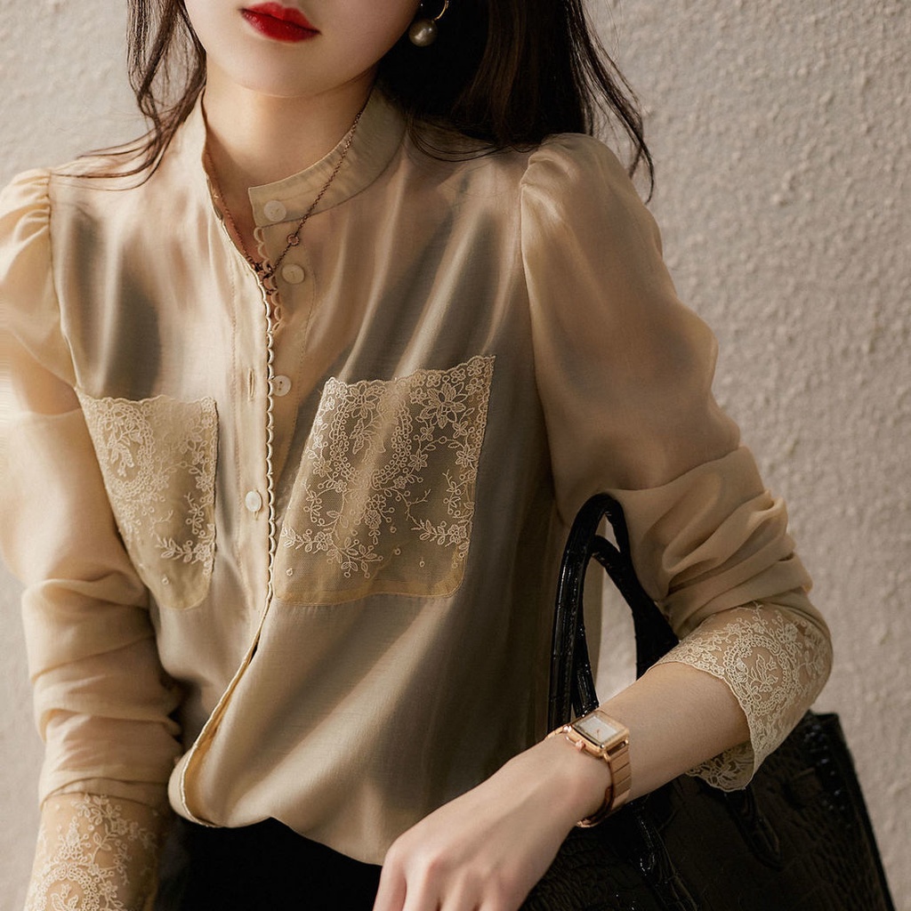 Áo Sơ Mi Tay Dài Phối Ren Thêu Họa Tiết Phong Cách Pháp Thời Trang Mùa Thu Mới Cho Nữ