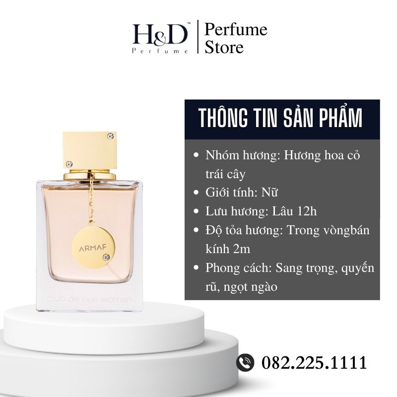 Nước hoa nữ Armaf Club De Nuit Women   5ml/ 10ml/ 20ml sang trọng quyến rũ ngọt ngào thơm lâu HD Perfume Store