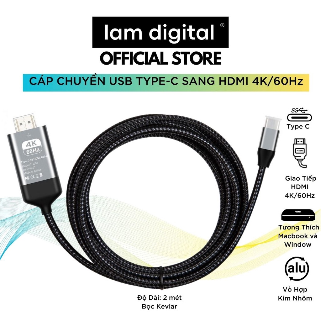 Cáp Chuyển Đổi Từ USB Type-C Sang HDMI 2.0 4K Chất Lượng Cao Dài 2 Mét Tương Thích Macbook