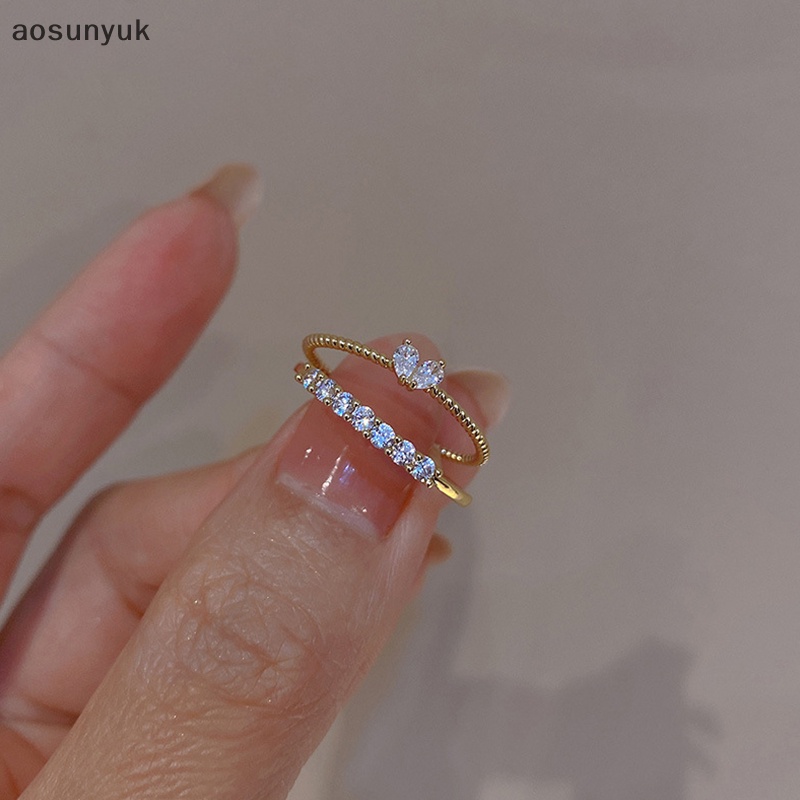 Aosunyuk Nhẫn Đính Đá Hình Trái Tim Dễ Thương Có Thể Điều Chỉnh Cho Nữ