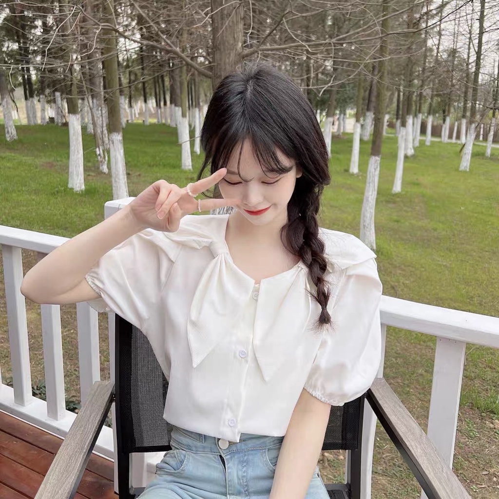 Áo sơ mi bigsize 60kg - 95kg kiểu nơ cổ dây lưng phù hợp mặc đi chơi du lịch