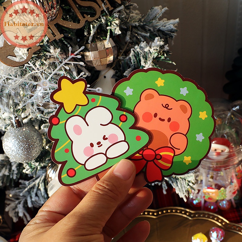 Set 50 Thiệp Giấy Hình Kẹo Mút / Ông Già Noel / Chim Cánh Cụt Hoạt Hình Trang Trí Tiệc Giáng Sinh / Năm Mới vn