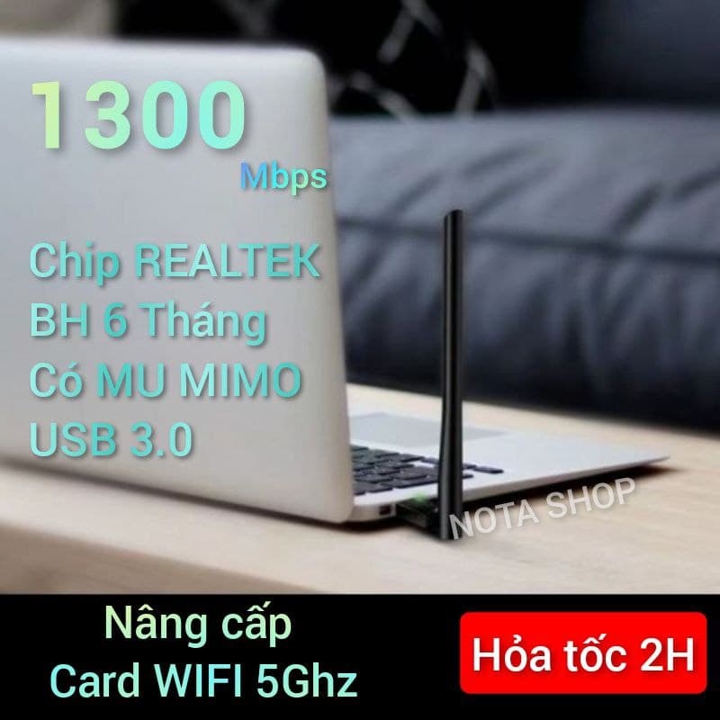 USB WiFi 1300Mbps 5G Thu sóng WiFi 5Ghz cho Laptop PC máy bàn 2.4g 5.8ghz