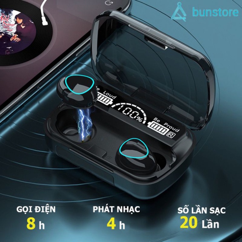 Tai nghe bluetooth M10 Pin Trâu 2500maH âm thanh trung thực, Tai nghe nhét tai đèn Led đẹp mắt, hộp sạc có màn hình LED