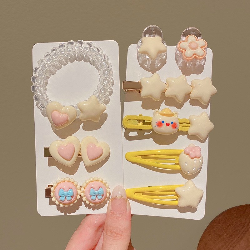 Set 9 kẹp tóc hình đám mây ngôi sao nơ trái cây dễ thương cho bé gái
