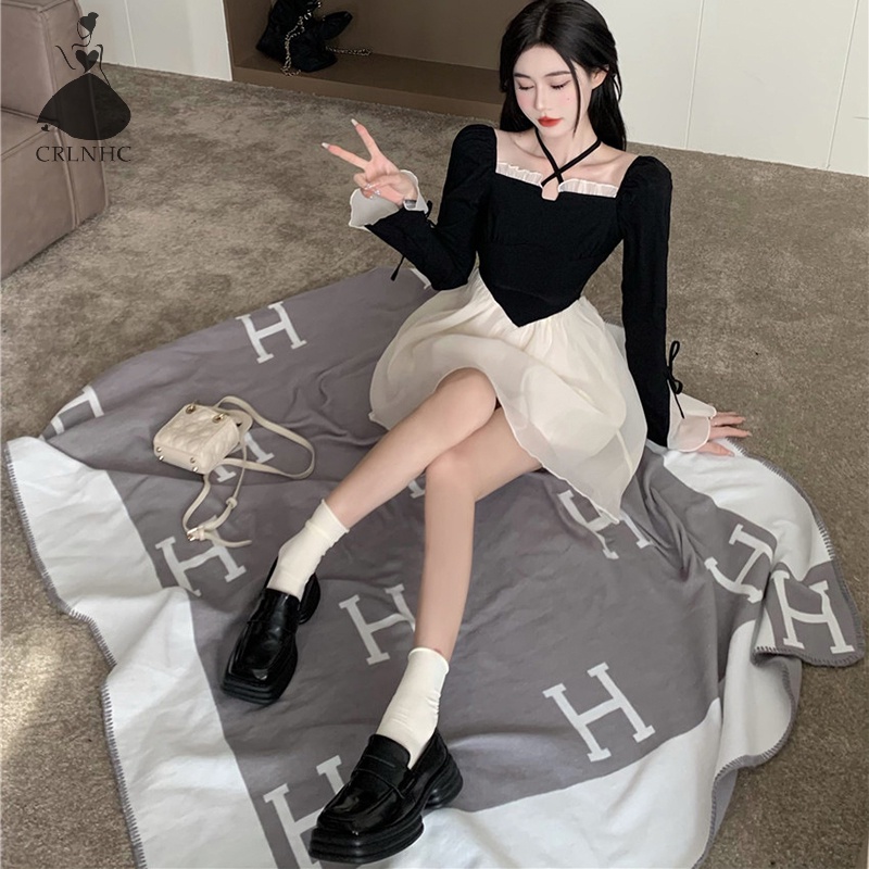 Crlnhc Đầm Dài Tay Phối Lưới Thanh Lịch Thời Trang Mùa Thu Cho Nữ vn