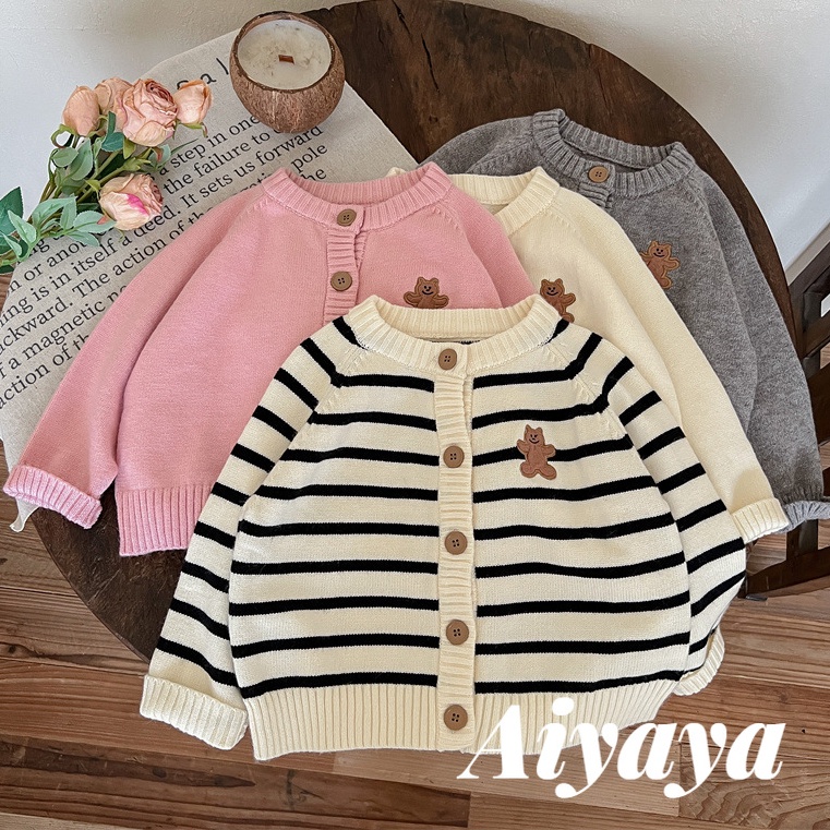 Aiyaya Quần áo bé gái Áo khoác trẻ em gấu thêu thời trang mùa thu cổ tròn thoải mái (883)