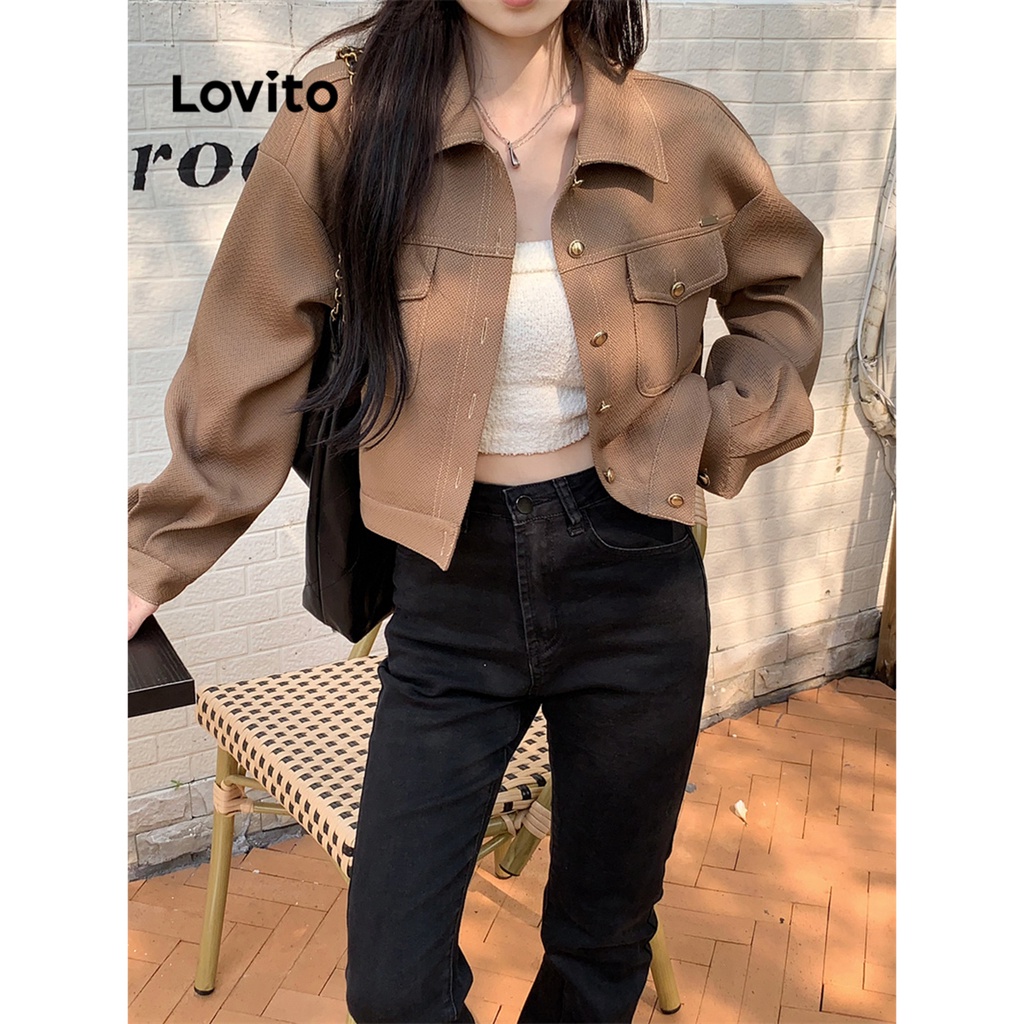Lovito Áo khoác có nút trơn thông thường cho nữ LNA29345