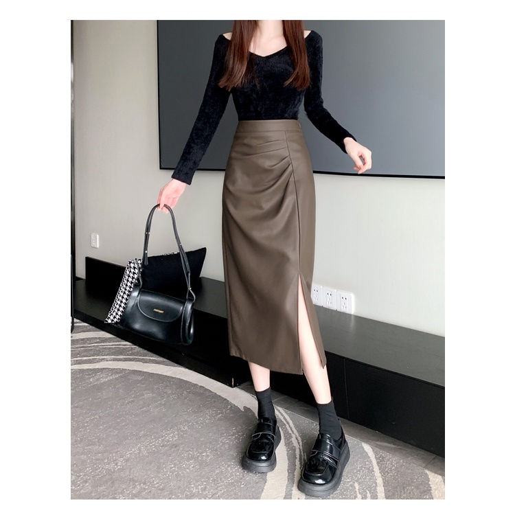 Lisynn Chân Váy Da pu Lưng Cao Xẻ Tà Hai Bên Không Đều Thời Trang Chuyên Nghiệp Cho Nữ