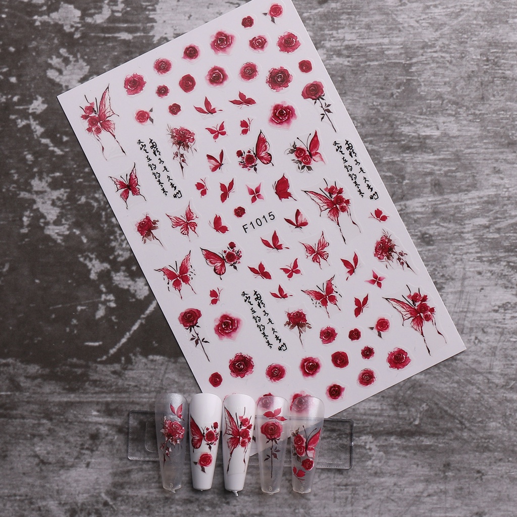 Hama Đề Can Dán Móng Tay Họa Tiết Hoa Bướm Hoa Hồng Và Đá Cẩm Thạch retro Bán Sỉ