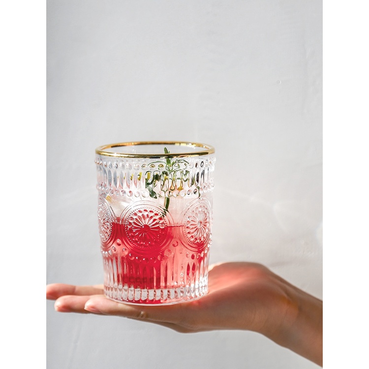 Cốc, ly thủy tinh decor trong suốt viền mạ vàng hình hoa hướng dương - ichi.life