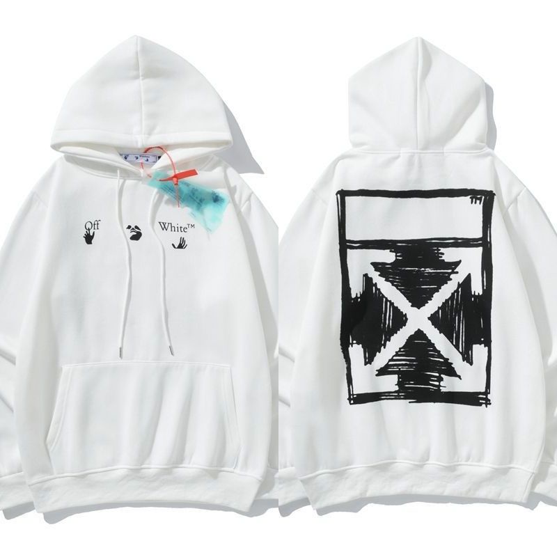Hàng Có Sẵn Áo sweater Chui Đầu Cỡ Lớn Tay Dài Có Mũ Trùm In logo graffiti Thời Trang Thường Ngày Màu Trắng Chất Lượng Cao Cho Nam Và Nữ