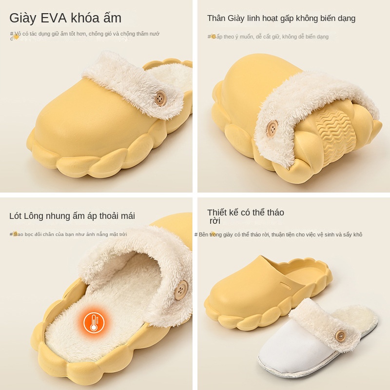 🤩sản phẩm mùa đông mới🤩Dép Bông Cotton Đi Trong Nhà Đế Dày Giữ Ấm Mùa Thu Đông Có Thể Tháo Rời Cho Cặp Đôi