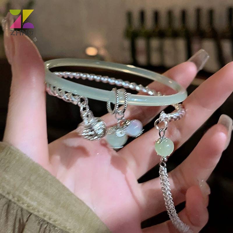 Zhuzhengde Vòng Tay Hở Hai Đầu Màu Xanh Lá Cây Phong Cách vintage Thời Trang Có Thể Điều Chỉnh Kích Thước Dành Cho Nữ