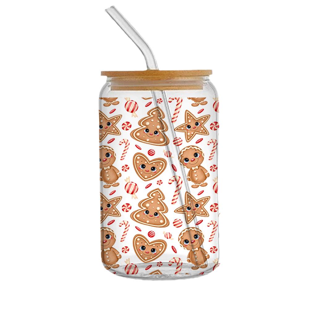 Uv dtf Nhãn Dán Giáng Sinh Màu Trong Suốt Chống Thấm Nước Hình Gừng Bí Ngô Hoạt Hình Cho Cốc 16oz r4a8