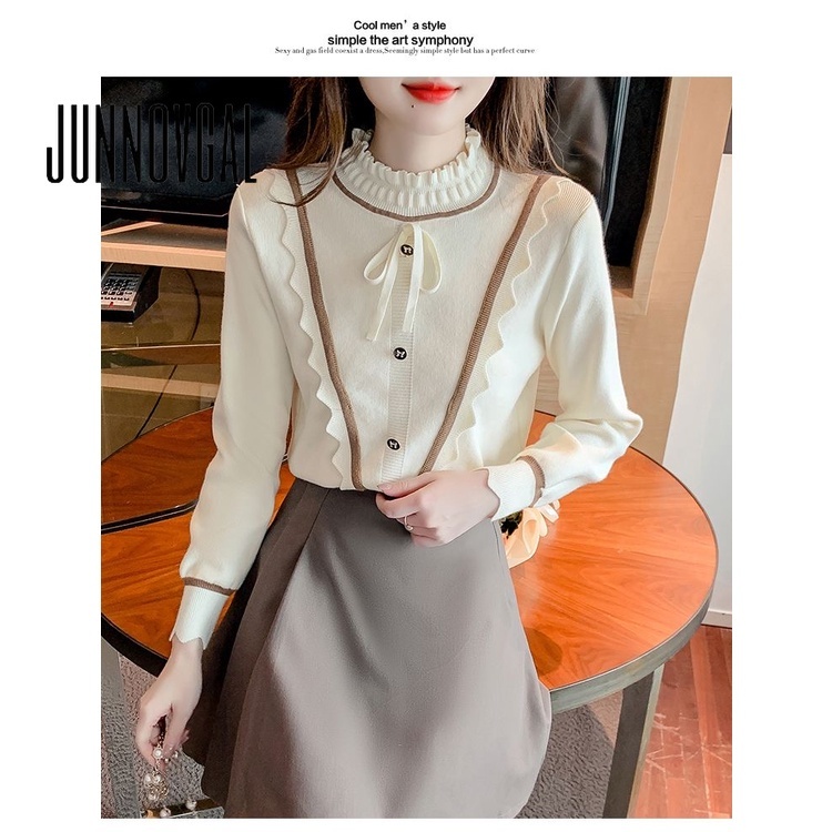 Áo Sweater Cổ Rùa Tay Dài Dáng Ôm Màu Trơn Đính Nơ Thời Trang 2023 Mới