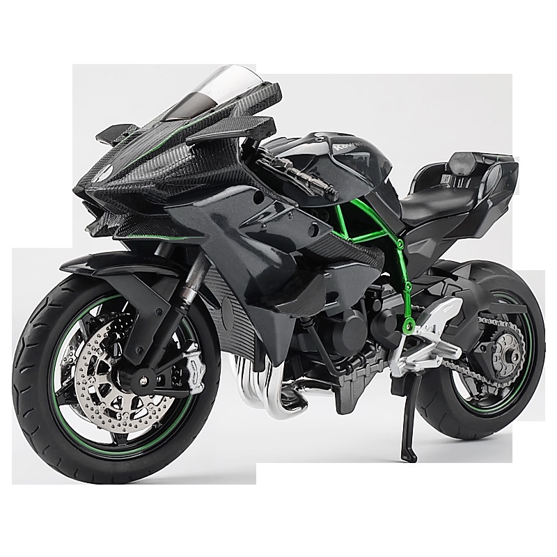Mô hình xe mô tô Kawasaki Ninja H2R bằng hợp kim nguyên khối có nhạc và đèn tỷ lệ 1:12 tặng ô tô