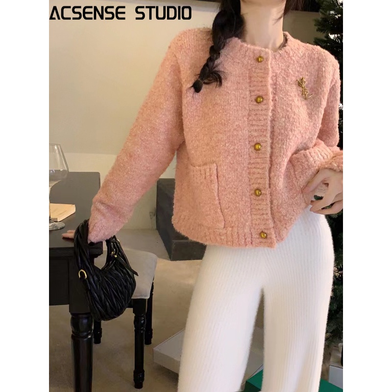 ACSENSE STUDIO Áo Len áo khoác cardigan Dễ thương Đơn giản INS Vintage WMY23A0O9N 42Z231019