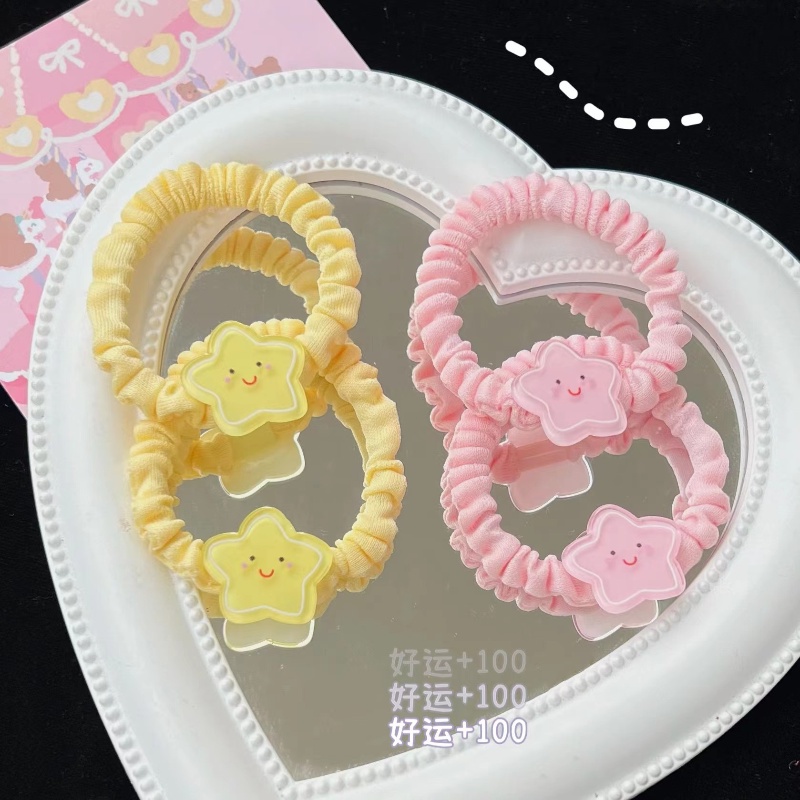 Dây Buộc Tóc Hình Tròn Nhỏ Họa Tiết Ngôi Sao Cười Dễ Thương Phong Cách Hàn Quốc