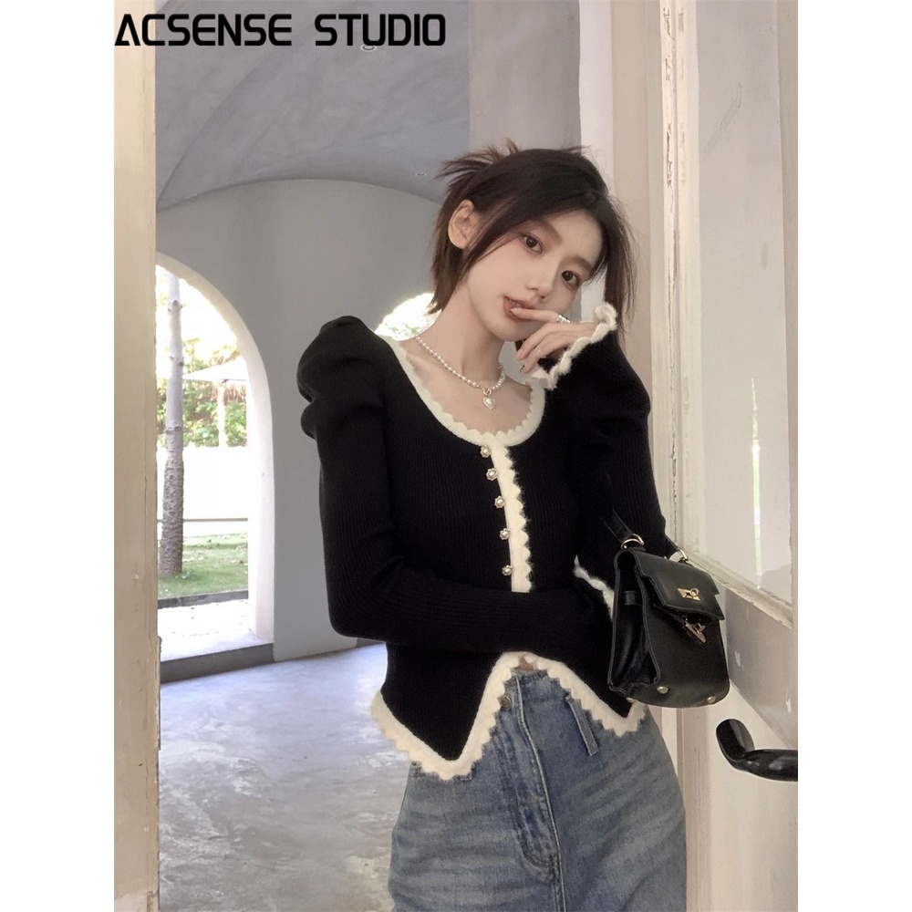 ACSENSE STUDIO Áo Len áo khoác cardigan Vintage Comfortable Hàn Phong Cổ điển WXF23A0PVR 42Z231020