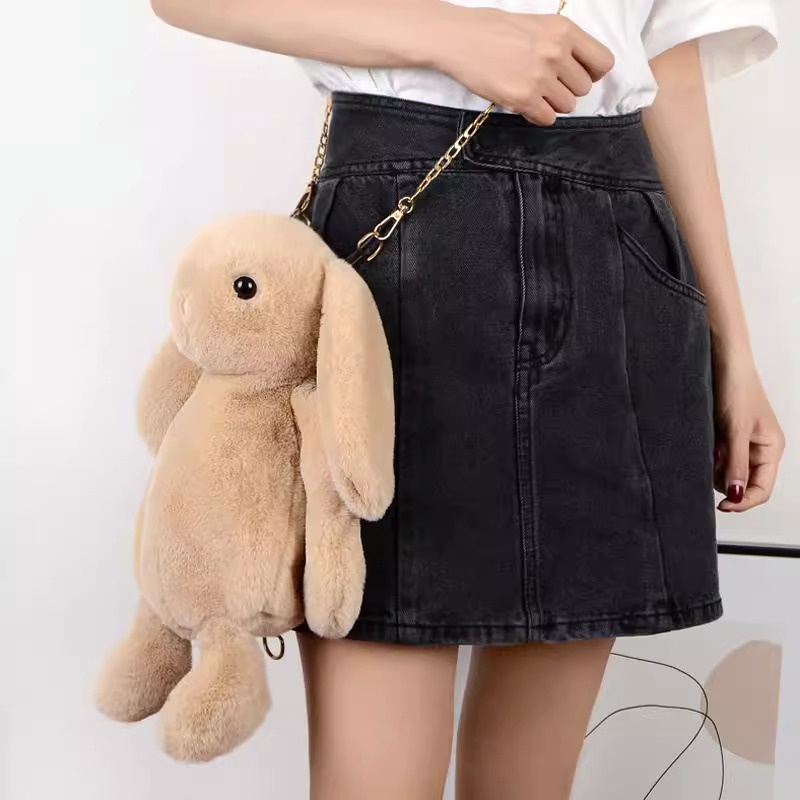 MOUSOON  Thời Trang Túi Đeo Chéo Hình Thỏ Nhồi Bông Đáng Yêu
