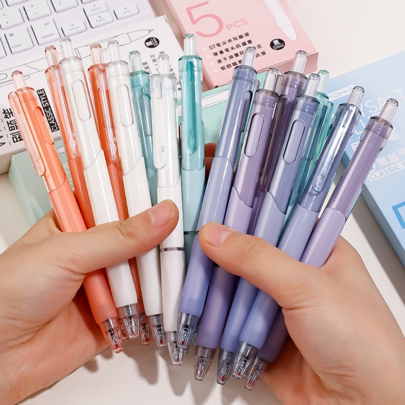 Set 5 Bút Bi Nước Mực Đen Nhanh Khô Ngòi 0.5mm