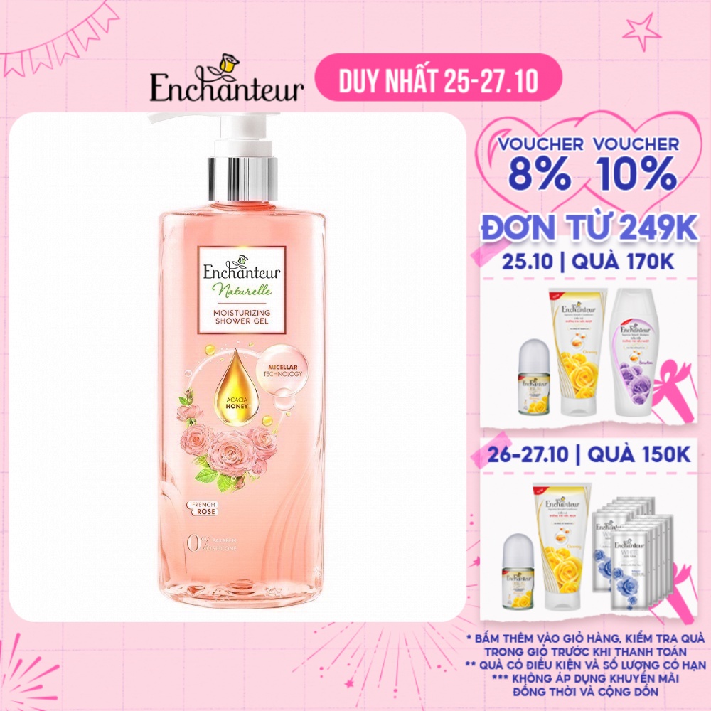 Sữa tắm dưỡng da Enchanteur Naturelle hương hoa hồng Pháp 510ML