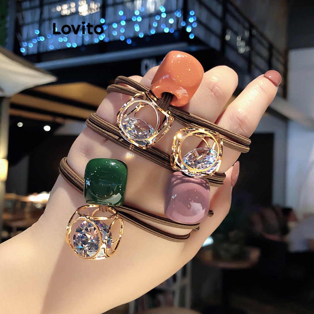 Lovito Dây buộc tóc hình học trơn thông thường cho nữ LNA28016