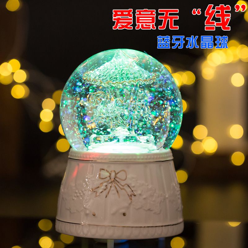 Merry-go- Hộp Nhạc Lên Dây Cót Hình Quả Cầu Tuyết Pha Lê Có Thể Xoay Vòng Làm Quà Tặng Sinh Nhật Bé Gái
