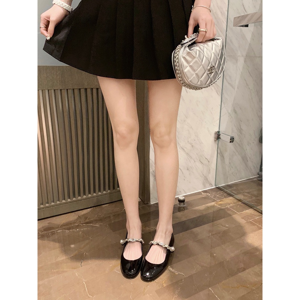 Giày Búp Bê Da Mềm Gót Thấp Mũi Tròn Kiểu retro Pháp Thời Trang Mùa Hè 2023 Cho Bạn Gái