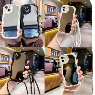 Sang Trọng Ốp Điện Thoại Silicon Viền Cong Có Gương Và Dây Đeo Chéo Cho xiaomi redmi note 12 4g 10 11 pro mi 11 lite 5g ne poco x5 3d