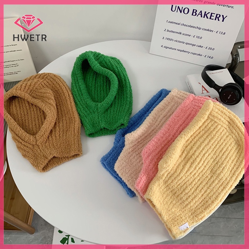 Mũ Len Che Tai Kèm Khăn Choàng Cổ Giữ Ấm Màu Trơn Thời Trang Thu Đông Cho Bé Mới