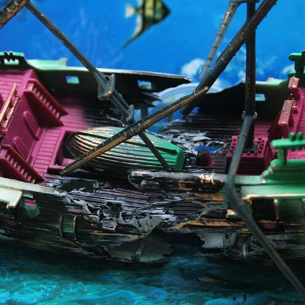 Aquarium Ornament Ship Air Split Shipwreck Fish Tank Decor Sunk Wreck Boat