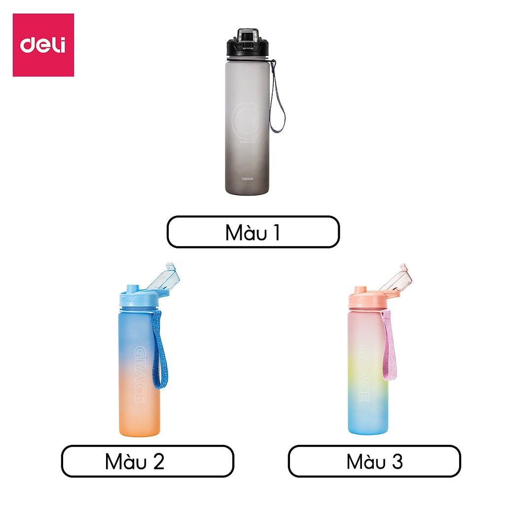 Bình Đựng Nước 1L Bao Bì Dễ Thương Có Vạch Báo Giờ Uống Nước Chia Lượng Nước Deli - Nhựa An Toàn Bình Nước Thể Thao