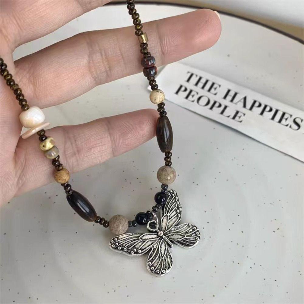 Vòng Cổ Choker Dây Đen Mặt Hình Bướm Bằng Gỗ Kim Loại Pha Lê Phong Cách Punk / Collier / Hippie / Unisex