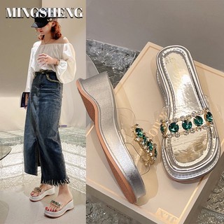 Dép sandal đế xuồng dày dặn đính đá pha lê phong cách thời trang mới dành cho nữ