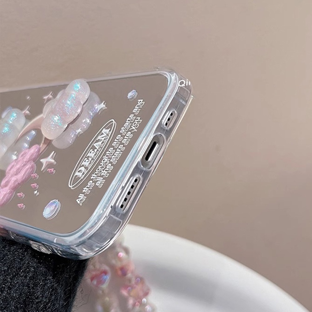 Ôp Điện Thoại Dẻo Kèm Gương & Vòng Đeo Tay Hình Đám Mây 3d Chống Rơi Cho iphone 11 13 14 pro max 12 15 pro max xs xr Ốp