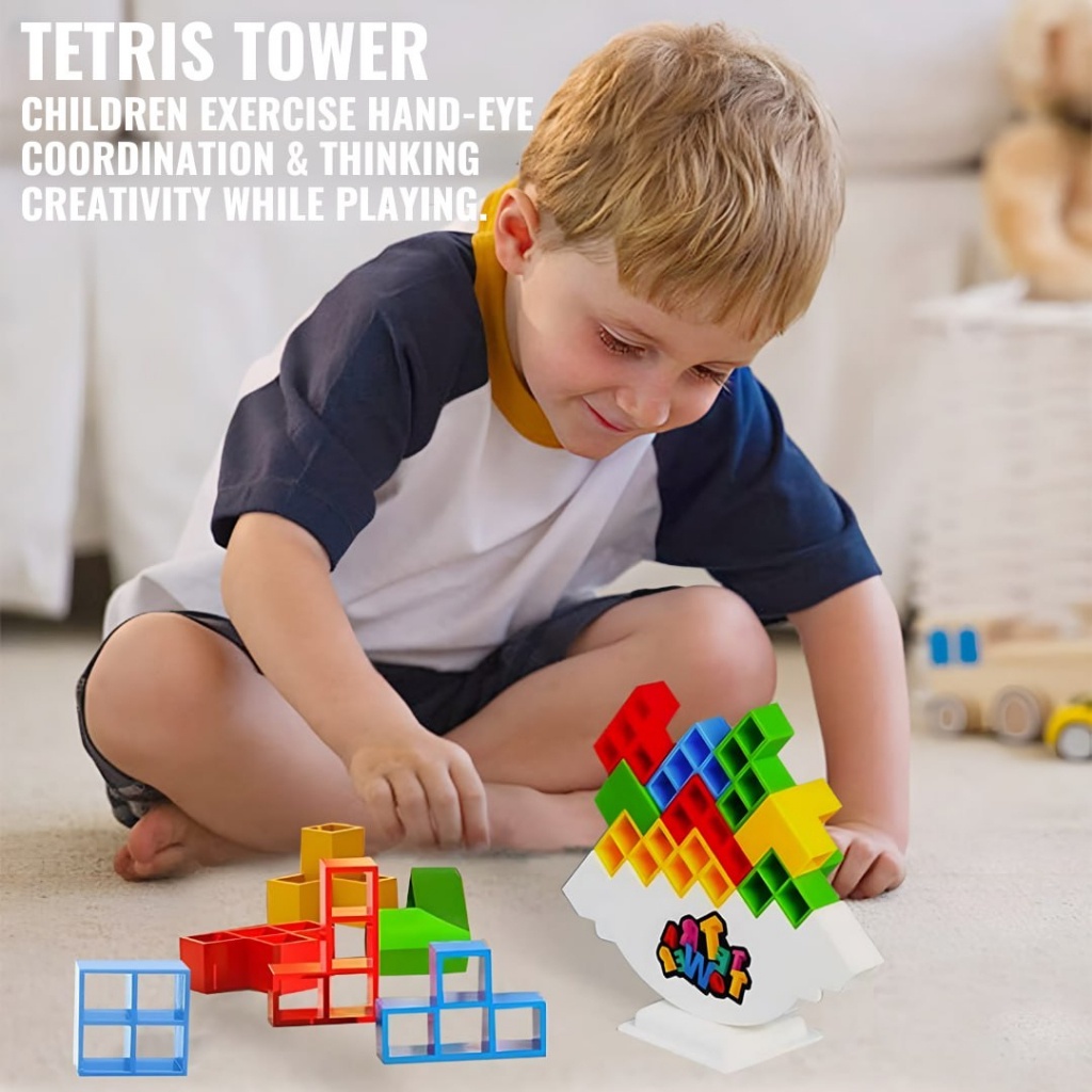 TETRA TOWER GAME RUSSIAN BUILDING BLOCKS STACKING TOYS ТЕТРИС BALANCE TOWER PUZZLE BOARD GAME KIDS DIY ASSEMBLY RUSSIAN PUZZLE