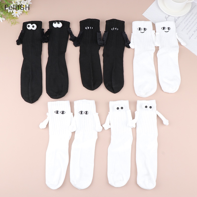 Vớ cotton Cặp Đôi Nam Châm Hút Tay Màu Trắng Đen unisex 439br