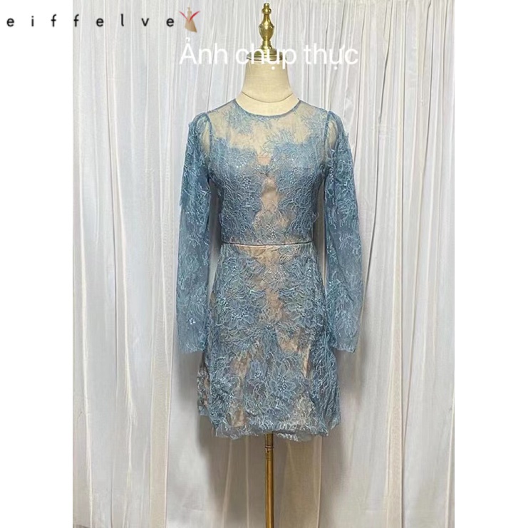 DĐầm tay dài phối ren ôm eo phong cách vintage thời trang cho nữ