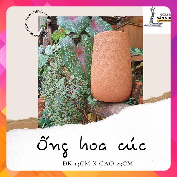 Chậu trồng cây gốm đất nung (terracotta) hình ỐNG HOA CÚC D13xH23cm - gốm sứ sân vườn Bình Dương chất lượng cao